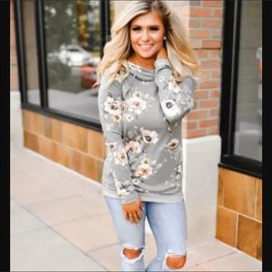 Private Label Gray Floral Hoodie Sweatshirt